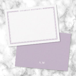 Purple Border Minimalist Name Monogram Notitiekaartje