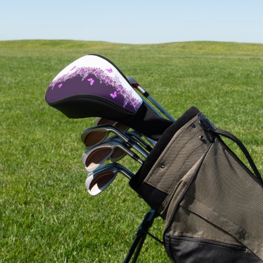 Purple Botanical Butterflies Golf Head Cover (Insitu)