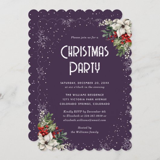 Purple Botanical Snowflake Christmas Party Kaart (Voorkant / Achterkant)