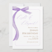 Purple Bow 8th Birthday Invitation Kaart (Voorkant)