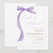 Purple Bow 8th Birthday Invitation Kaart (Voorkant / Achterkant)