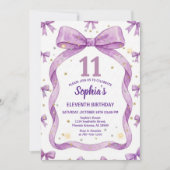 Purple Bow Birthday Invite, Girls 11th Birthday  Kaart (Voorkant)