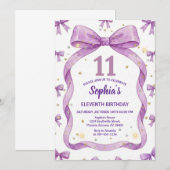 Purple Bow Birthday Invite, Girls 11th Birthday  Kaart (Voorkant / Achterkant)