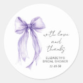 Purple Bow Bridal Shower Thank You Ronde Sticker (Voorkant)