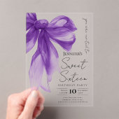 Purple Bow Coquette Script Sweet 16 Party Acryl Uitnodigingen (Insitu (Draagbaar))