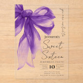 Purple Bow Coquette Script Sweet 16 Party Acryl Uitnodigingen (Voorkant)