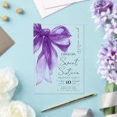 Purple Bow Coquette Script Sweet 16 Party Acryl Uitnodigingen (Insitu (Huwelijk))