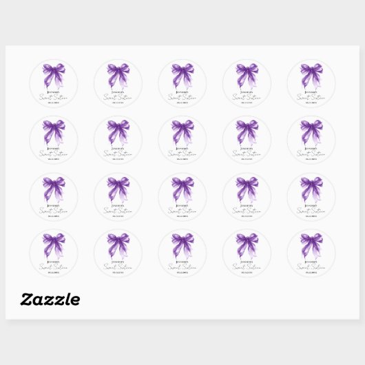 Purple Bow Coquette Script Sweet 16 Party  Ronde Sticker (Vel)