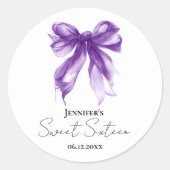 Purple Bow Coquette Script Sweet 16 Party Ronde Sticker (Voorkant)