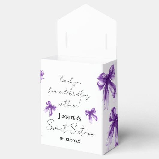 Purple Bow Coquette Script Sweet 16 Thank You Bedankdoosjes (Geopend)