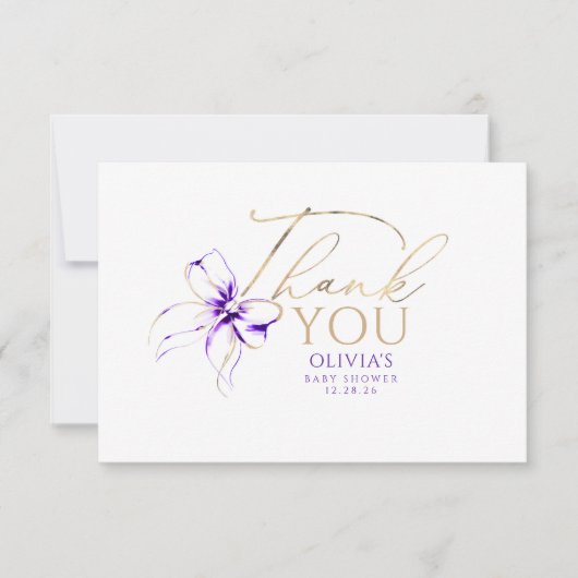 Purple Bow Elegant Calligraphy Thank You Bedankkaart (Voorkant)