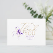 Purple Bow Elegant Calligraphy Thank You Bedankkaart (Staand voorkant)
