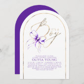 Purple Bow Elegant Modern Baby Shower Boy Kaart (Voorkant / Achterkant)