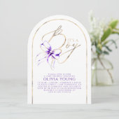 Purple Bow Elegant Modern Baby Shower Boy Kaart (Staand voorkant)