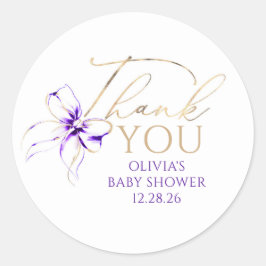 Purple Bow Elegant Script Thank You Ronde Sticker