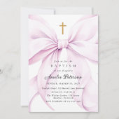 Purple Bow Girl Baptism Invitation Kaart (Voorkant)