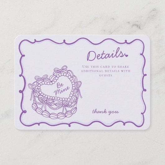 Purple Bow Retro Heart Coquette Cake Details Invoe Informatiekaartje (Voorkant)