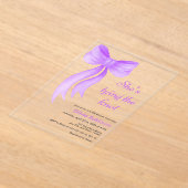 Purple Bow She's Tying the Knot Bridal Shower  Acryl Uitnodigingen (Laagn)