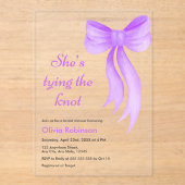 Purple Bow She's Tying the Knot Bridal Shower Acryl Uitnodigingen (Voorkant)