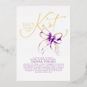 Purple Bow She's Tying The Knot Bridal Shower Folie Uitnodiging (Voorkant)