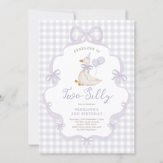 Purple Bow Two Silly Goose 2nd Birthday Kaart (Voorkant)