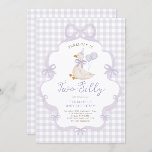 Purple Bow Two Silly Goose 2nd Birthday Kaart (Voorkant / Achterkant)