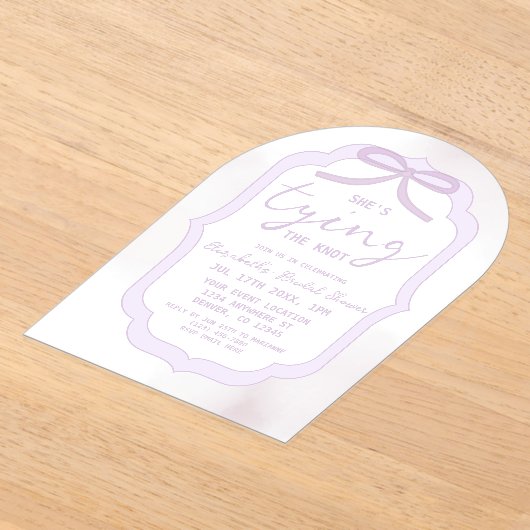 Purple Bow Watercolor Bridal Shower Acryl Uitnodigingen (Laagn)