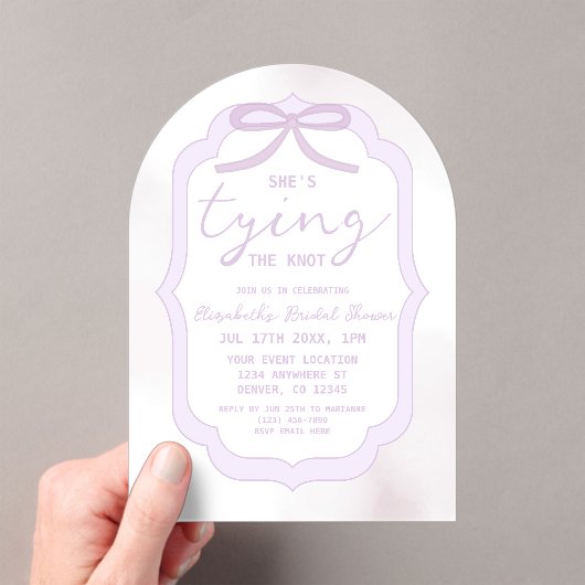 Purple Bow Watercolor Bridal Shower Acryl Uitnodigingen (Insitu (Draagbaar))