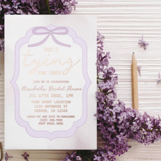 Purple Bow Watercolor Bridal Shower Folie Uitnodiging