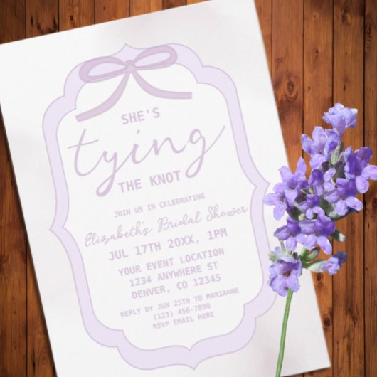 Purple Bow Watercolor Bridal Shower Kaart