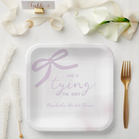 Purple Bow Watercolor Bridal Shower Papieren Bordje (Huwelijk)