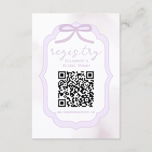 Purple Bow Watercolor Bridal Shower Registry Informatiekaartje (Voorkant)