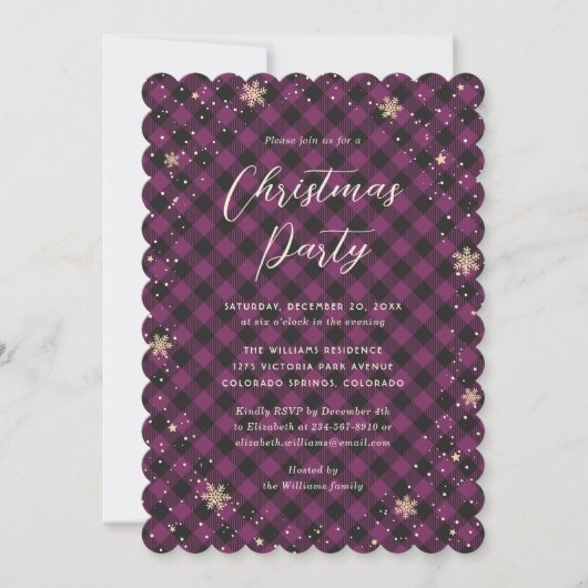 Purple Buffalo Plaid Christmas Party Kaart (Voorkant)