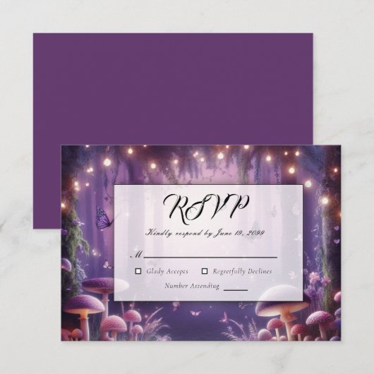 Purple Butterflies and Starlit Skies Wedding RSVP Kaartje (Voorkant / Achterkant)