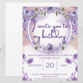 Purple butterflies birthday invitation (Voorkant / Achterkant)