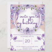 Purple butterflies birthday invitation (Voorkant)