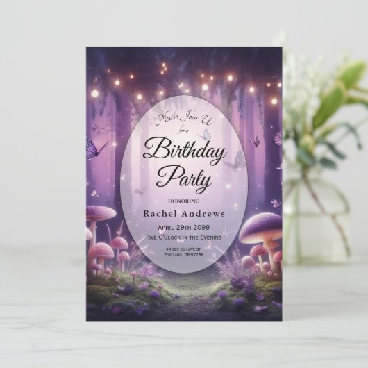 Purple Butterflies in Starlit Skies Birthday Party Kaart (Staand voorkant)