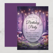 Purple Butterflies in Starlit Skies Birthday Party Kaart (Voorkant / Achterkant)