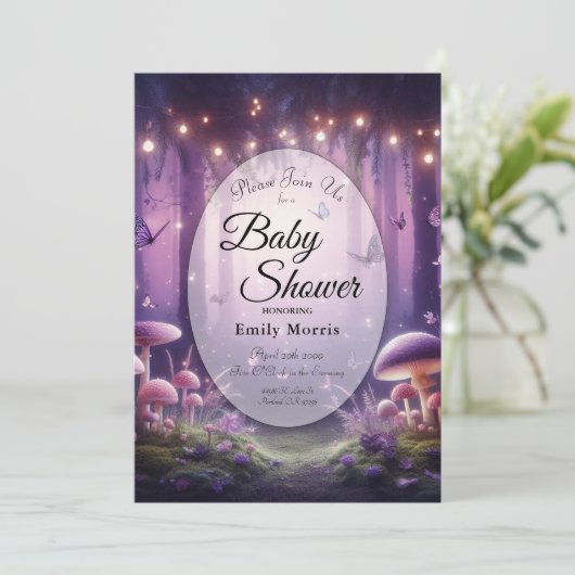 Purple Butterflies Starlit Skies Baby Shower Kaart (Staand voorkant)