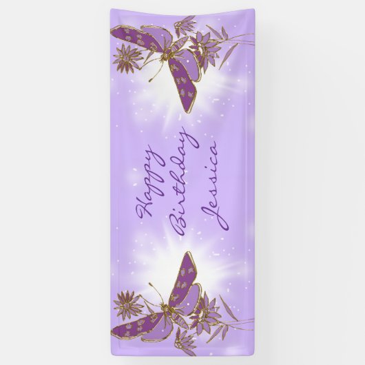 Purple Butterfly Birthday Spandoek (Verticaal)