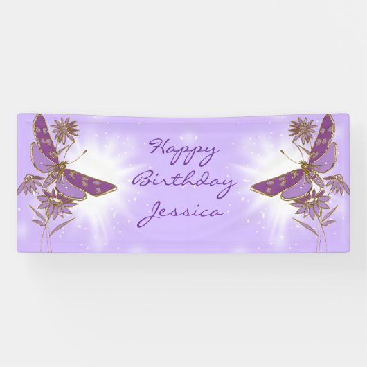 Purple Butterfly Birthday Spandoek (Horizontaal)