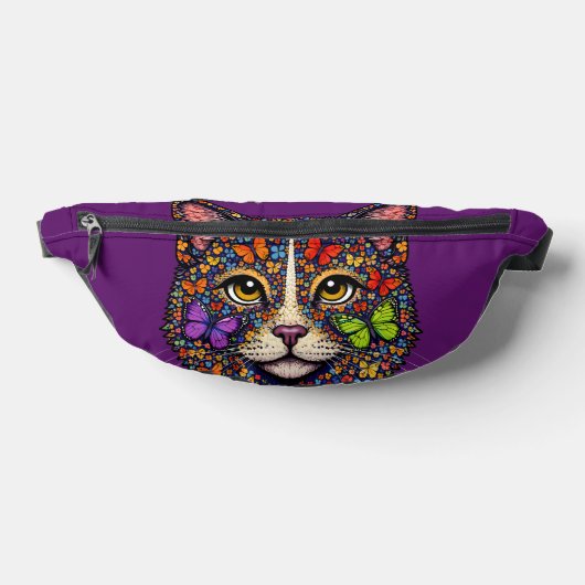Purple Butterfly Blooms Cat Portrait | Kitty Lover Heuptasje (Liggend)