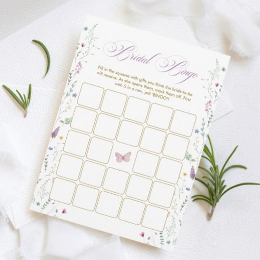 Purple Butterfly Bridal Shower Bingo Game Card Kaart