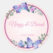 purple butterfly wedding sticker (Voorkant)
