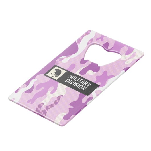 Purple Camouflage Pattern Creditkaart Flessenopener (Voorkant Gekanteld)