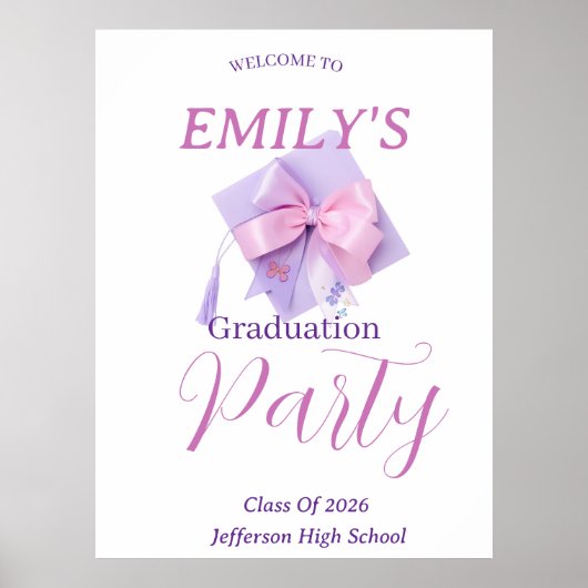 Purple Cap Graduation Party Sign Poster  (Voorkant)