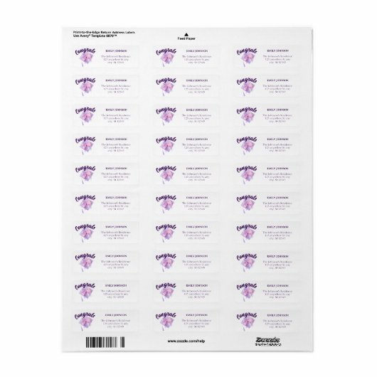 Purple Cap Modern Return Address Labels (Full Sheet)