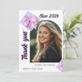 Purple Cap Photo Graduation Thank You Card Kaart