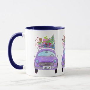 Purple Car met Christmas Gifts Watercolor Mok