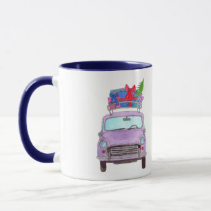 Purple Car met Christmas Gifts Watercolor Mok